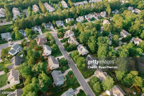 Aerial view of a residential neighborhood