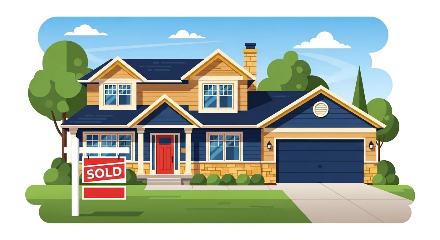 A Canadian home with a sold sign on a sunny summer day